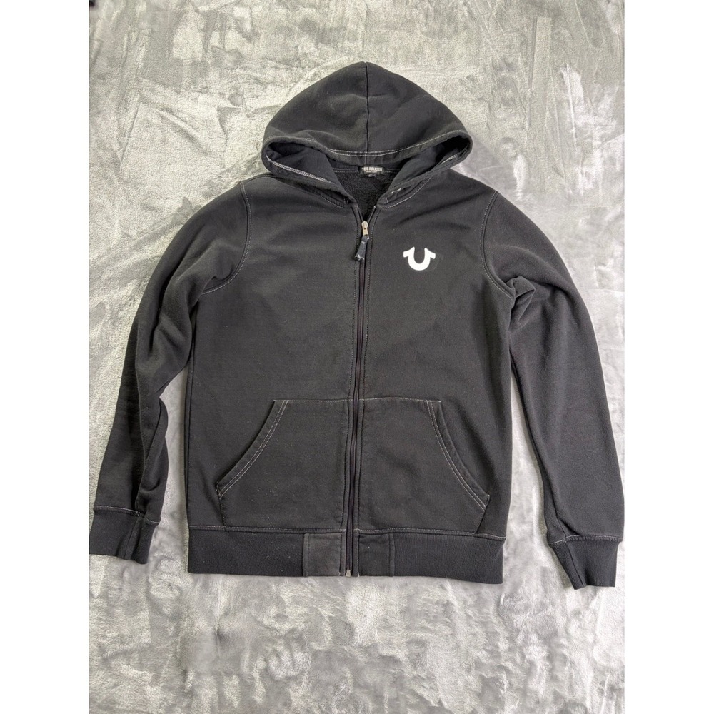 True Religion Buddha Logo Full Zip Hoodie Black White Stitching Men's Size‎ M